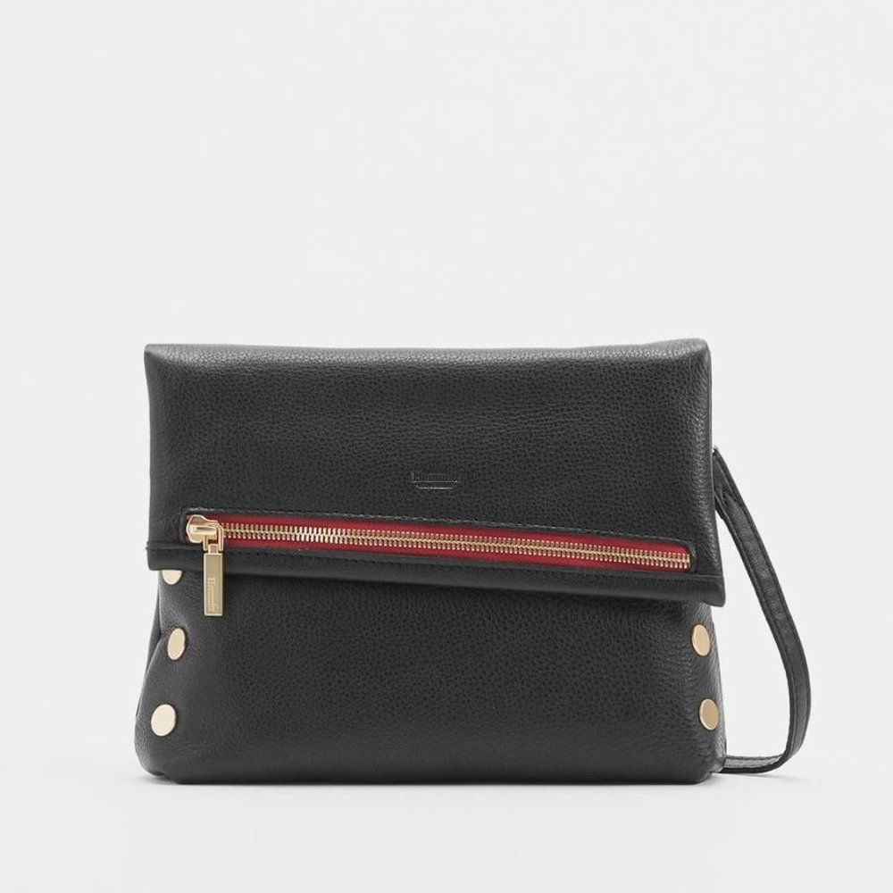 HAMMITT VIP MED ZIPPERED LEATHER CROSSBODY CLUTCH
